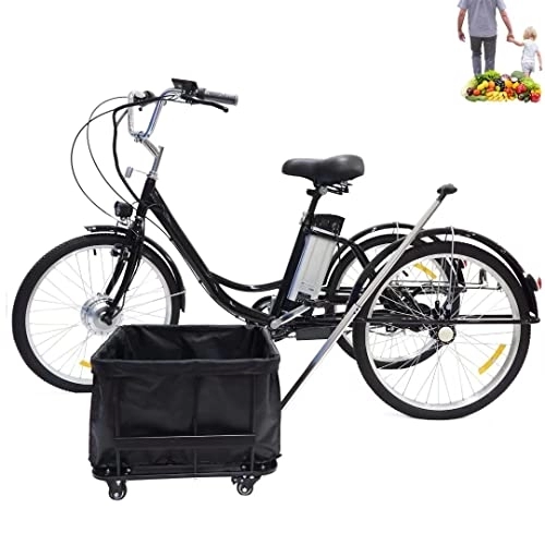 Electric Bike : Waqihreu Bicycle Electric tricycle for 3 wheel 24inch elderly scooter comes with enlarged rear basket for shopping outings electric bike gift