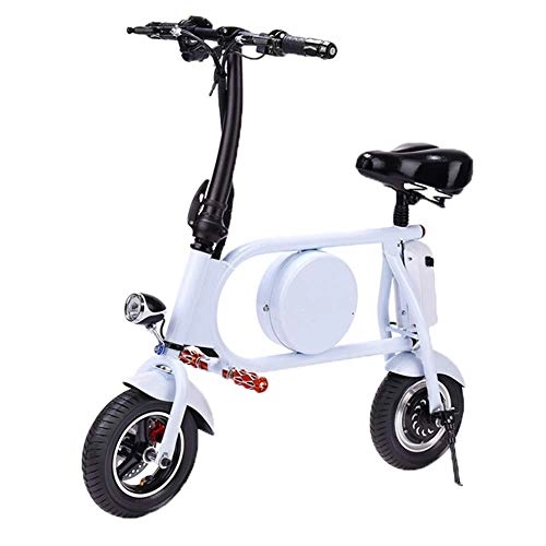 Electric Bike : WARM ROOM Smart Electric Bicycle, Portable Electric Bicycle Scooter With LED Light One Button Remote Travel Pedal Lightweight Adult Moped, White, 11AH