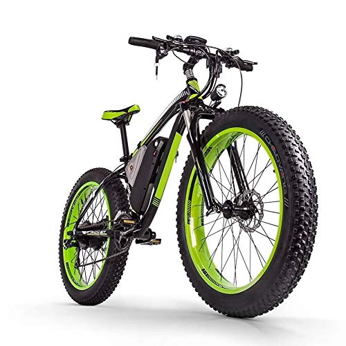 Electric Bike : Wcgcg 48v16ah1000w Electric Mountain Bike 26'' Fat Tire E-Bike 21 Speeds Beach Cruiser Mens Sports Mountain Bike Full Suspension Lithium Battery Hydraulic Disc Brakes(British Standard), Black, Green