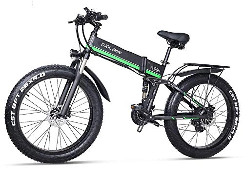 Electric Bike : WDXN Electric Snow Bike 48V Folding Mountain Bike with 26Inch 4.0 Fat Tire MTB 21 Speed E-Bike Pedal Assist Hydraulic Disc Brake