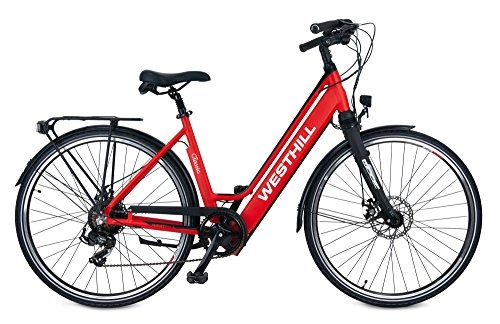 Electric Bike : Westhill CLASSIC Electric Bike - Concealed Removable Battery & Shimano Gear System | Step Through Frame (Red)