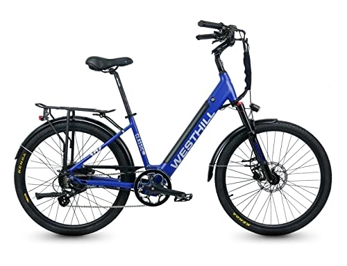Electric Bike : Westhill Classic ST 26″ Step Through Electric Bike 14Ah E-bike | Integrated Battery, Aluminium Frame, Front Suspension (Blue)