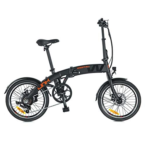 Electric Bike : Westhill LINK Electric Folding Bike | Lightweight Foldable Commuter E-Bike | Black & Orange (Link (7.8Ah Battery))