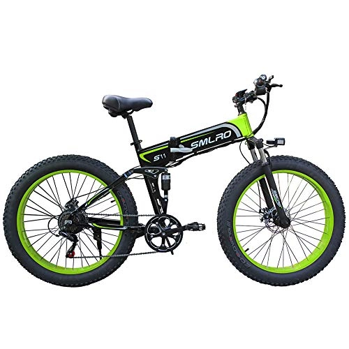Electric Bike : WFIZNB Electric mountain bikes, 1000W Electric Bike Mens Mountain Ebike 21 Speeds 26 inch Fat Tire Road Bicycle Beach / Snow with lithium-ion battery 48V8Ah Off-road bikes, Green