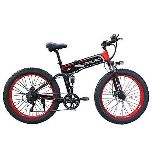 Electric Bike : WFIZNB Electric mountain bikes, 1000W Electric Bike Mens Mountain Ebike 21 Speeds 26 inch Fat Tire Road Bicycle Beach / Snow with lithium-ion battery 48V8Ah Off-road bikes, Red
