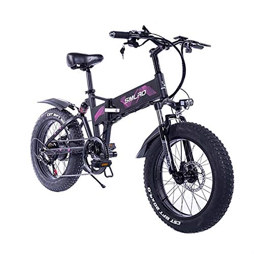 Electric Bike : WFIZNB Folding e-bike Fat Tire Electric Bike E bike Mountain Bike 20inch Powerful Electric Bicycle with Removable 48V 8Ah Lithium-Iion Battery Off-road bikes, Purple