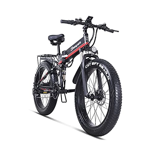 Electric Bike : WGG Electric Bike 1000W Portable Mountain Bikes 48v Folding Bicycles Snow Bikes For Teenagers (Color : Black, Size : 26 inch)