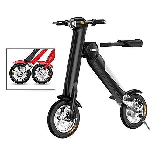 Electric Bike : Wgw Adult Lithium Battery Bicycle, Mini Folding Electric Car Two-Wheel Portable Travel Battery Car LED Lighting (Can Bear 120KG), Black