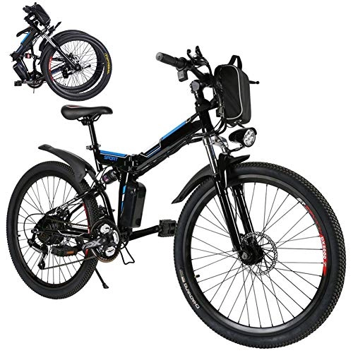 Electric Bike : Wheel-hy Folding Electric Mountain Bike, 26'' Electric Bike with 36V 8Ah Lithium-Ion Battery, Full Suspension and Shimano Gear