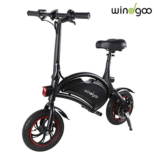 Electric Bike : Windgoo Electric Bicycle Foldable, Pedals-free, Max Speed 13mph, Mileage 13miles, Seat Height Adjustable, Compact Portable, Motor 350W, Battery 36V 6.0 Ah (Black)