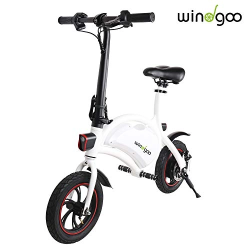Electric Bike : Windgoo Electric Bicycle Foldable, Pedals-free, Max Speed 13mph, Mileage 13miles, Seat Height Adjustable, Compact Portable, Motor 350W, Battery 36V 6.0 Ah (White)