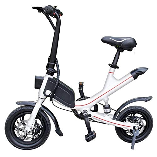 Electric Bike : WJH9 Disc Folding Electric Bike, 12 inch 36V E- bike with 8Ah Lithium Battery Max Speed 25 km / h, Portable Easy to Store in Caravan, Motor Home, White