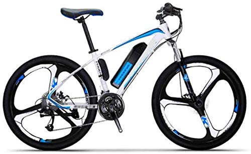Electric Bike : WJSWD Electric Snow Bike, 26 inch Mountain Electric Bikes, bold suspension fork Aluminum alloy boost Bicycle Adult Cycling Lithium Battery Beach Cruiser for Adults (Color : Blue)