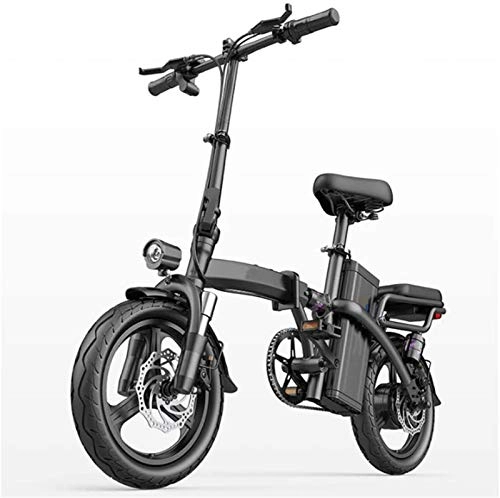 Electric Bike : WJSWD Electric Snow Bike, City Folding Electric Bicycle, Dual Disc Brakes 14 Inch Adults Urban Commuter Ebike 400W Motor Seven Shock Absorbers with Back Seat Lithium Battery Beach Cruiser for Adults