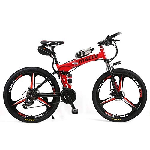 Electric Bike : WM 26-inch Folding Electric Bicycle 21-speed 36v Lithium Battery Beach Cruiser Bicycle A Variety Of Speeds Suitable For Young Men And Women, Red