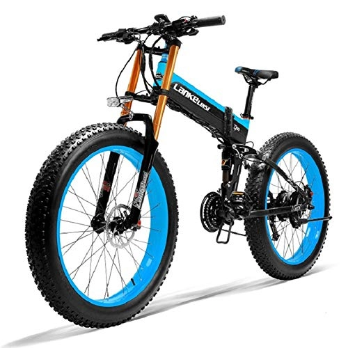 Electric Bike : WM 400w Motor Electric Bike 26x4.0 Inch Fat Tire Foldable All-terrain Electric Bike 48v10ah5 Gear Power Mountain Bike, Blue