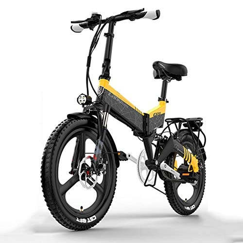 Electric Bike : WM Adult 20-inch Folding Electric Bicycle 48v Lithium Battery Aluminum Alloy Off-road Mountain Bike, Yellow
