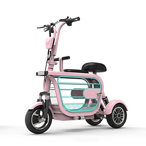 Electric Bike : WM Adult Electric Bicycle / folding Lithium Battery Electric Tricycle Ergonomics With Large Capacity Storage Basket Urban Commuter Travel Electric Bicycle 400W Strong Motor Super, Pink