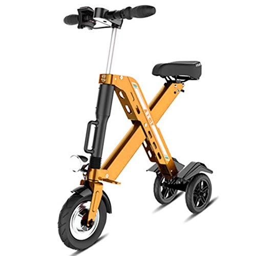 Electric Bike : WM Adult Electric Bicycle Folding Portable Aluminum Alloy Small Men And Women Electric Tricycle 350W Strong Motor Cruising Range 40km Maximum Load 120kg, Gold
