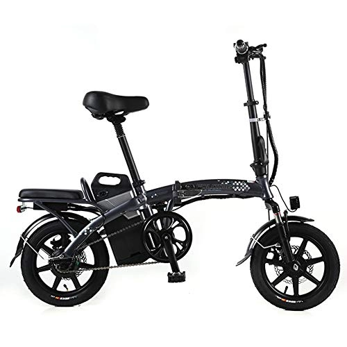 Electric Bike : WM Adult Lithium Battery Electric Bicycle Folding Mini Mountain Bike 350w14 Inch Ultra-light All-in-one Full Suspension, Black