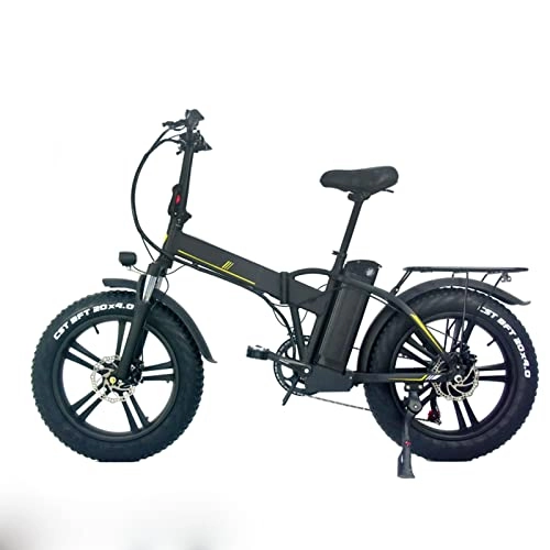 Electric Bike : WMLD 500W Electric Bike Foldable 20 Inch 4.0 Fat Tire Max 45km / H 48W Electric Folding Electric Bicycle Beach Snow Ebike (Color : Black)