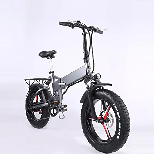 Electric Bike : WMLD 500W Foldable Electric Bike for Adults 20 Inch 4.0 Fat Tire Electric Bicycle Folding Snow Mountain Ebike Beach 40 KM / H (Color : Silver gray)