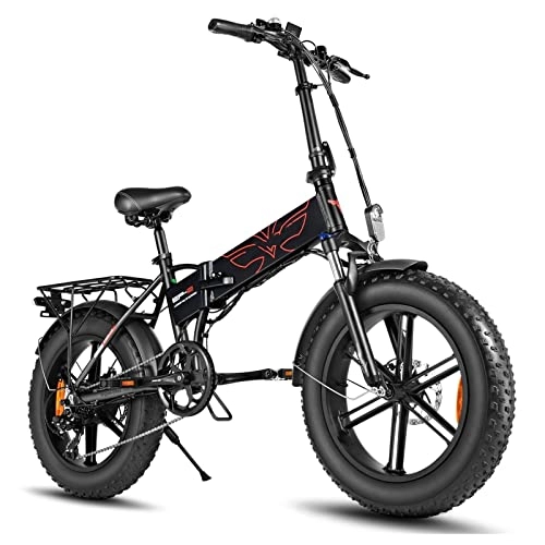 Electric Bike : WMLD 750W Folding Electric Bike 20 Inch Fat Tire, Electric Bicycles for Adults Mountain Bike 7-Speed Gear 48V 12.8Ah Lithium Battery E Bike (Color : Black)