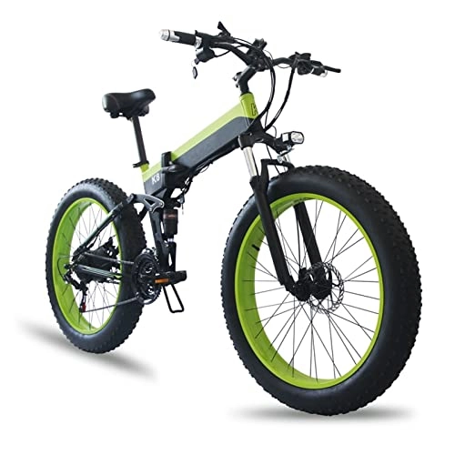 Electric Bike : WMLD Electric Bike Folding 1000W 48V for Adults E Bike 26 Inch 4.0 Fat Tires Snow Electric Bicycle Folded Mountain Electric Bike (Color : Green, Size : Disc Brake)