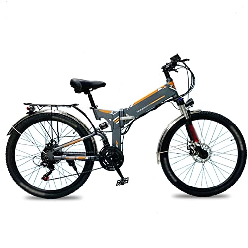 Electric Bike : WMLD Electric Bike for Adult 26 inch Tire Ebikes Foldable 48V Lithium Battery E-Bike 500W Mountain Snow Beach Electric Bicycle (Color : Gray)