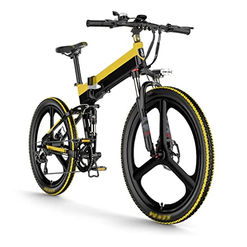 Electric Bike : WMLD Electric Bike for Adults Foldable 20MPH Electric Bicycle 48V 14.5Ah 400W Folding 26 Inch Electric Mountain Bike (Color : 10.4AH black yellow, Number of speeds : 27)