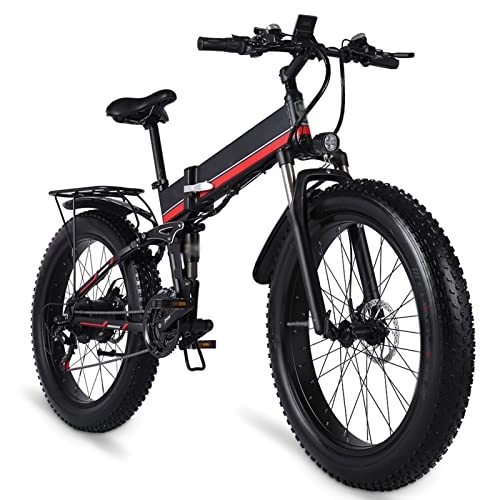 Electric Bike : WMLD Foldable Electric Bike For Adults 1000W Snow Bike Electric Bike Folding Ebike 48V12Ah Electric Bicycle 4.0 Fat Tire E Bike (Color : MX01 red)