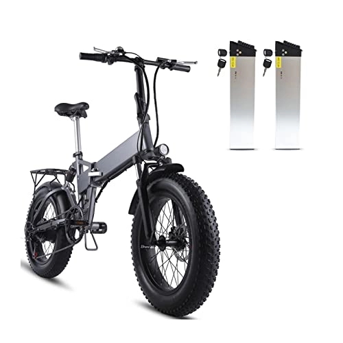 Electric Bike : WMLD Foldable Electric Bike for Adults 20 Inch Fat Tire 48V 500W Motor Outdoor Cycling Mountain Beach Snow Ebike Bicycle for Men (Color : 2 Battery)