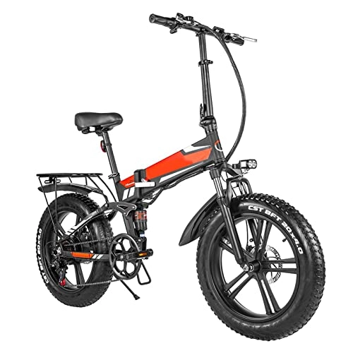 Electric Bike : WMLD Foldable Electric Bike for Adults Max 40km / H Electric Bicycle 500W / 750W 48V Electric Mountain Bike 4.0 Fat Tire Beach E-Bike (Color : 750W Red)