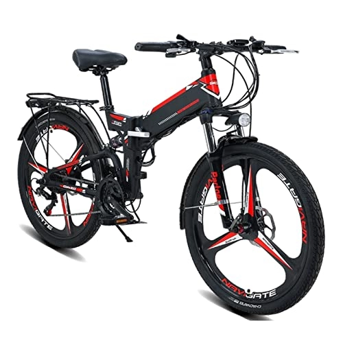 Electric Bike : WMLD Folding Electric Bike 48V Lithium Battery Auxiliary Electric Mountain Bike 26 Inch Bicycle Multi-Mode E-Bike Men / Women (Color : Black, Number of speeds : 21)
