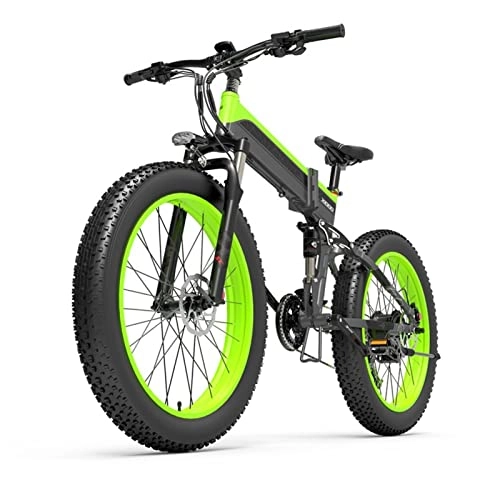 Electric Bike : WMLD Folding Electric Bike Men 1000W Adult Mountain Bike 26'' Snow Bike 48V Electric Bicycle 40 km / h Ebike (Color : Green)
