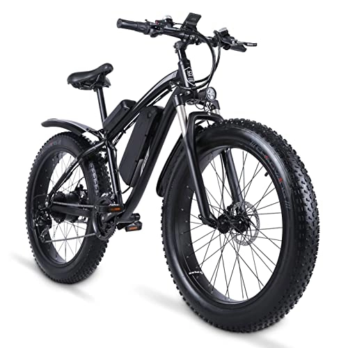 Electric Bike : WMLD Men Electric Bike for Adults 1000W 26" Fat Tire Snow E Bike 48V 17Ah Lithium Battery 21-Speed Electric Bike 25 Mph (Color : Black)