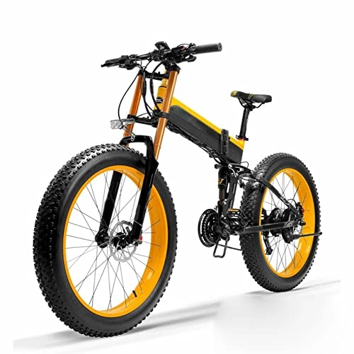 Electric Bike : WMLD Snow Electric Bike For Adults 1000W 18.6 Mph 48V 26 Inch Fat Tire Foldable Electric Sand Bicycle 21-speed, 5 Level Pedal Assist Sensor Ebike (Color : Orange, Size : 1000W 10.4Ah)