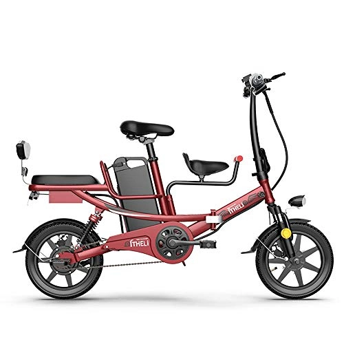 Electric Bike : WOkismx 14 Inch Electric Bicycle Lithium Battery Electric Bicycle 48V 400W Folding Electric Bicycle High Carbon Steel Electric Bicycle, Red, 15ah