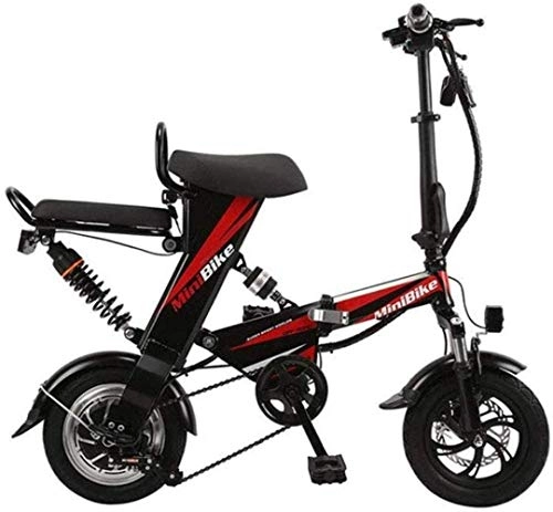 Electric Bike : Woodtree Folding Electric Bike, Adult Mini Folding Electric Car Bike Lhtweht And Aluminum Aluminum Alloy Frame Outdoor Motorcycle Travel Bicycle, Red, Colour:Black (Color : Black)