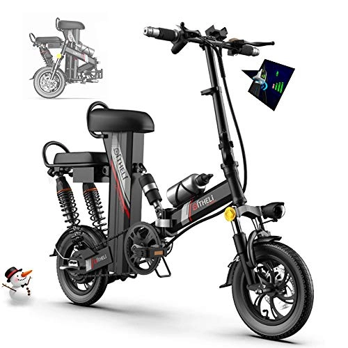 Electric Bike : WOTR 12 Inch Folding Electric Bike, Electric Bicycle with LCD Display and Motor 11A Removable Battery, 35 Mile Range, Up to 30km / h, Three Riding Mode, Suitable for Adults and Teenagers, Black