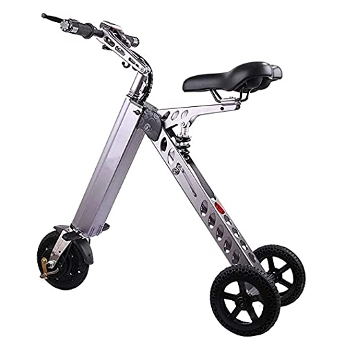 Electric Bike : WPeng Portable Electric Bikes, Urban Folding E-bike, 8" Three-Wheel Electric Car, 250W Motor 36V 7.2Ah Lithium Battery, Smart Electric Rechargeable Bicycle, Top Speed 20km / h, Silver