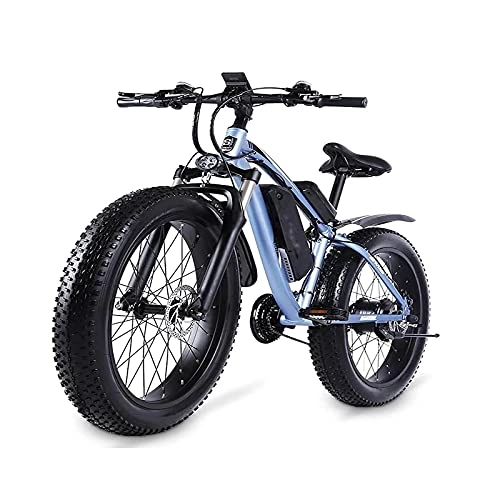 Electric Bike : WQFJHKJDS Electric Mountain Bike, 750W Motor 48V 13AH Removable Lithium Battery Ebike With Rack, 26" 4.0 Inch Fat Tire Bike, Electric Bicycle For Adults, 21-Speed Gear (Color : Blue)