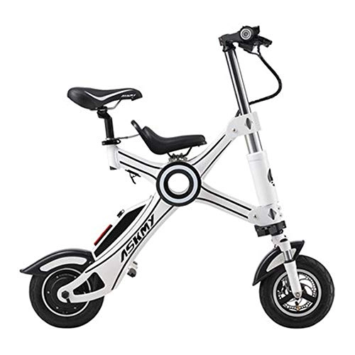 Electric Bike : WQY 10-Inch Folding Electric Bicycle Aluminum Alloy Chainless Electric Bike Light And Fast Folding Ebike with Child Seat, White, 8.7AH