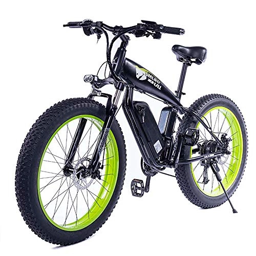 Electric Bike : WQY Electric Mountain Bike 26 Inches 350W 48V 13Ah Folding Fat Tire Snow Bike 21 Speed E-Bike Pedal Assist Lithium Battery Hydraulic Disc Brakes for Adult, Green