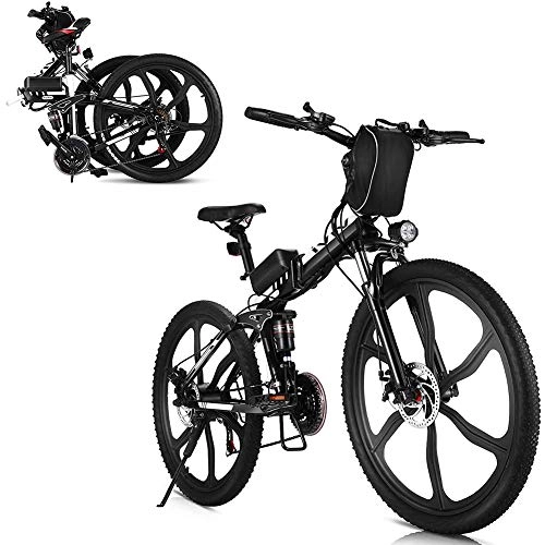 Electric Bike : WSHA 350W Electric Bikes 26 Inch Folding Electric Mountain Bicycle 48V 10Ah Removable Lithium Battery 21 Speed City Ebike Cruiser Commuter Bicycle