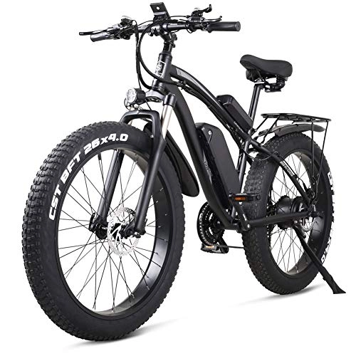 Electric Bike : WSHA Electric Bike 1000W Snow Electric Bicycle Mountain Bike, 26 inch 4.0 Fat Tire Ebike 48V 17Ah Lithium Battery with LCD Blue Screen Display, for Adults Outdoor, Black