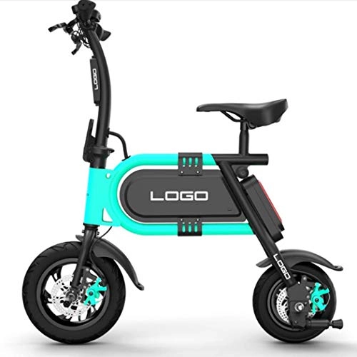 Electric Bike : Wu's 10 Inches Folding Electric Bike, Lithium Ion Battery, Front And Rear Disc Brakes, LCD Display, 25KM / H, Driving Range 20Km, One-Piece Wheel, Blue