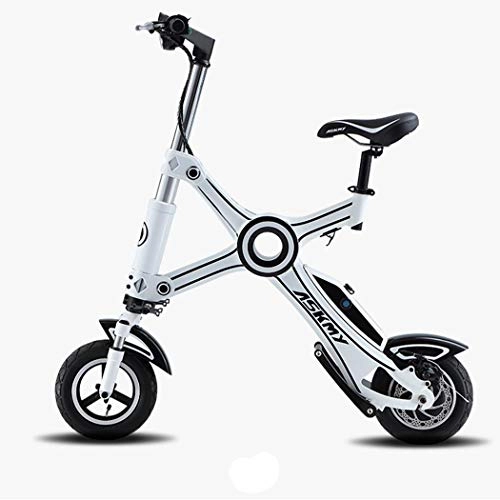 Electric Bike : Wu's 10 Inches Folding Electric Bike, Lithium Ion Battery, Front And Rear Disc Brakes, LCD Display, 25KM / H, Driving Range 40Km, White