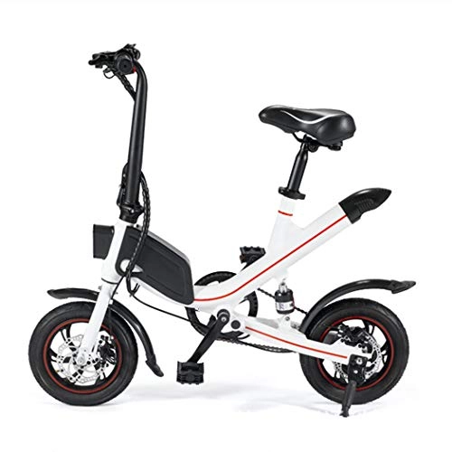 Electric Bike : Wu's 12 Inches Folding Electric Bike, Lithium Ion Battery, Front And Rear Disc Brakes, 25KM / H, Driving Range 20-30KM, Shock Absorber, White