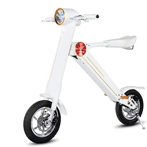 Electric Bike : Wu's 14 Inches Folding Electric Bike, Lithium Ion Battery, Front And Rear Disc Brakes, LCD Display, 25KM / H, Driving Range 40Km, One-Piece Wheel, White